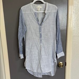 H&M Striped White & Navy Lightweight Tunic Shirt Size 8